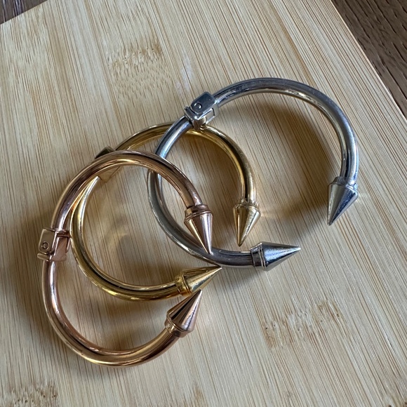 Spike Cuff Bracelet Trio - Gold, Rose Gold & Silver - Picture 3 of 11